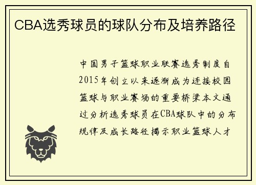 CBA选秀球员的球队分布及培养路径